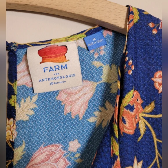 Farm Rio Anthropologie Blue Floral Wide Leg Jumpsuit Medium - Picture 9 of 12